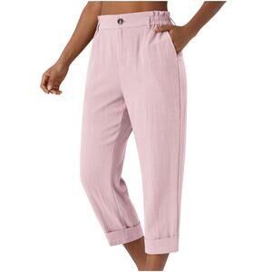 Halara Women's High Waisted Capri Linen-Feel Pants Pink Size Medium Cropped NEW
